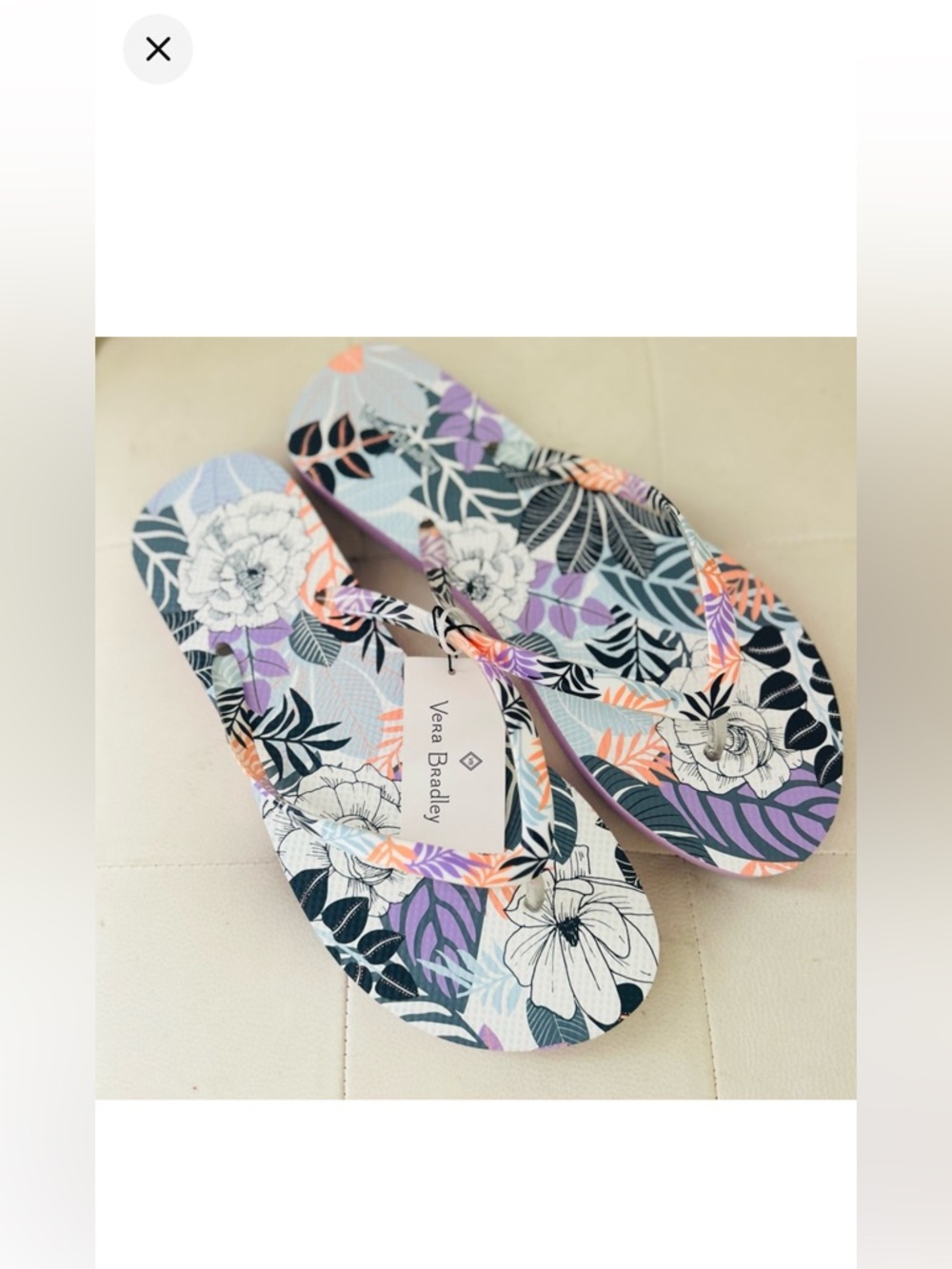Vera Bradley Palm Floral Purple Flip Flops BNWT Size Large 9-10
